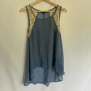 Forever 21 blue and white sheer summer sleeveless top lace detail size small